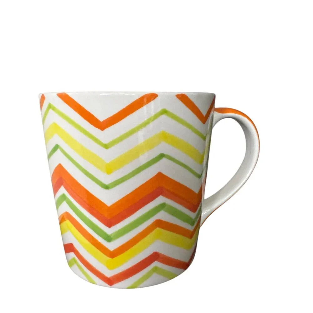 Crate&Barrel Discontinued Chevron Citrus Patterned Mug Zig Zag Abstract Pattern